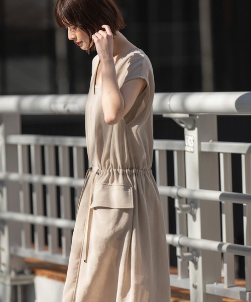 MSGM ロゴパッチ ドローストリング ワンピース セール】【速乾性】【通気性】【防シワ】麻調メッシュドロー