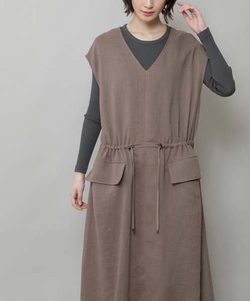 Munich(ミューニック)の「【速乾性】【通気性】【防シワ】麻調メッシュドローストリングワンピース(ワンピース・レディース・ブラック/ベージュ/ブラウン・FREE)」の18枚目の写真