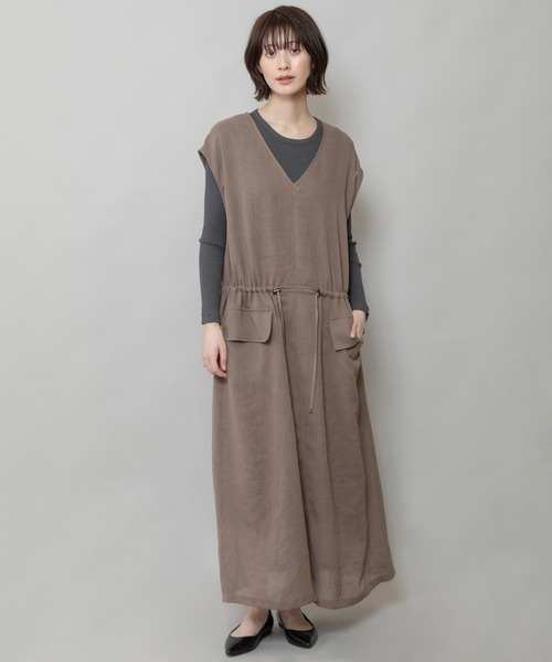 Munich(ミューニック)の「【速乾性】【通気性】【防シワ】麻調メッシュドローストリングワンピース(ワンピース・レディース・ブラック/ベージュ/ブラウン・FREE)」の15枚目の写真