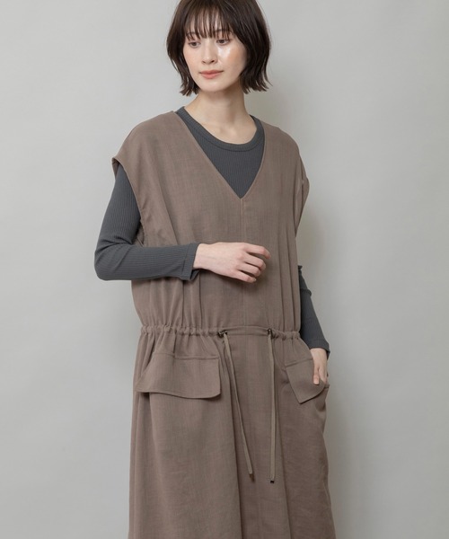 Munich(ミューニック)の「【速乾性】【通気性】【防シワ】麻調メッシュドローストリングワンピース(ワンピース・レディース・ブラック/ベージュ/ブラウン・FREE)」の19枚目の写真