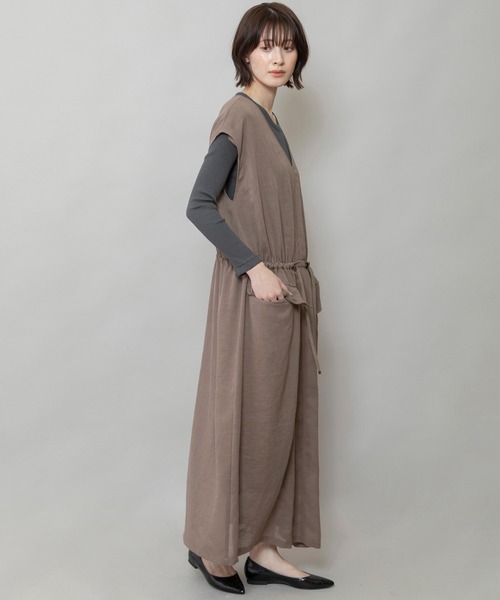 Munich(ミューニック)の「【速乾性】【通気性】【防シワ】麻調メッシュドローストリングワンピース(ワンピース・レディース・ブラック/ベージュ/ブラウン・FREE)」の5枚目の写真