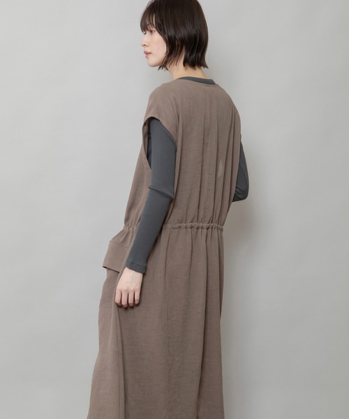 [G-CUT] カラード ドロストリング ワンピース LAYERED SET DRAWSTRING KNIT OP/レイヤードセットドロー