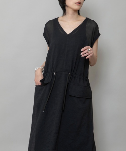 関送込★MONCLER★ウエスト ドローストリング ワンピース 速乾性】【通気性】【防シワ】麻調メッシュドローストリング