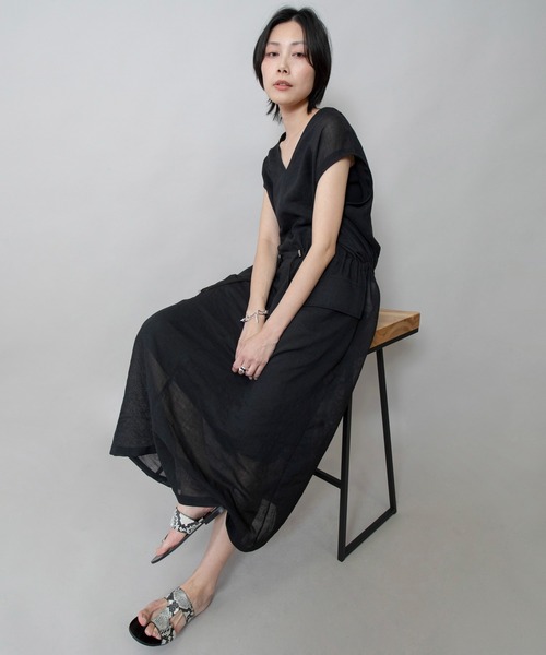 Munich(ミューニック)の「【速乾性】【通気性】【防シワ】麻調メッシュドローストリングワンピース(ワンピース・レディース・ブラック/ベージュ/ブラウン・FREE)」の7枚目の写真