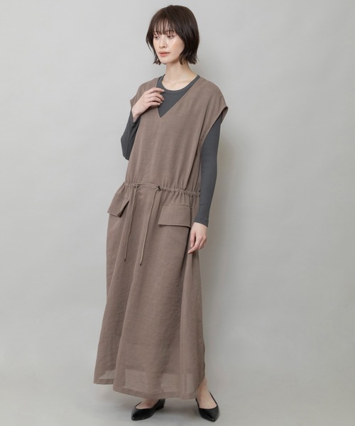 Munich(ミューニック)の「【速乾性】【通気性】【防シワ】麻調メッシュドローストリングワンピース(ワンピース・レディース・ブラック/ベージュ/ブラウン・FREE)」の8枚目の写真