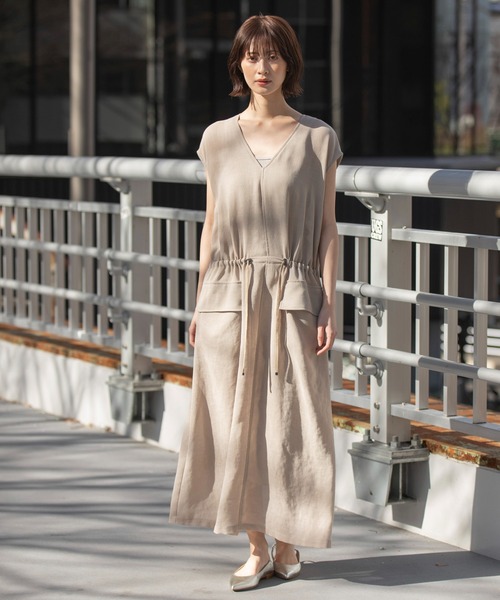 MSGM ロゴパッチ ドローストリング ワンピース セール】【速乾性】【通気性】【防シワ】麻調メッシュドロー