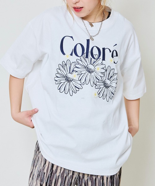 セール】花モチーフ刺しゅうTシャツ（Tシャツ/カットソー