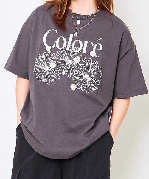 GORGE(ゴージ)の「《フラワー刺しゅう×ロゴ映え》ルーズTシャツ(Tシャツ/カットソー・レディース・スミクロ/ネイビー/オフホワイト/ボルドー・F)」の7枚目の写真