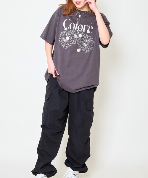 GORGE(ゴージ)の「《フラワー刺しゅう×ロゴ映え》ルーズTシャツ(Tシャツ/カットソー・レディース・スミクロ/ネイビー/オフホワイト/ボルドー・F)」の9枚目の写真