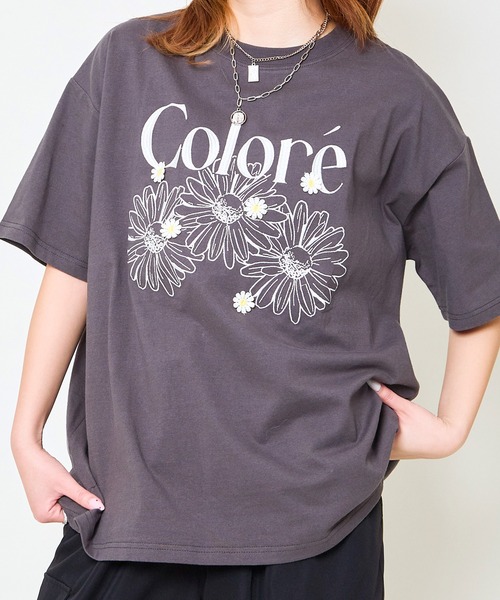 セール】《フラワー刺しゅう×ロゴ映え》ルーズTシャツ（Tシャツ