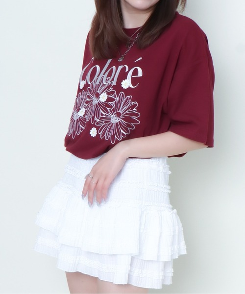 GORGE(ゴージ)の「《フラワー刺しゅう×ロゴ映え》ルーズTシャツ(Tシャツ/カットソー・レディース・スミクロ/ネイビー/オフホワイト/ボルドー・F)」の11枚目の写真