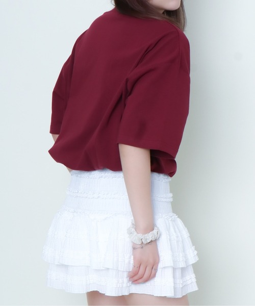 GORGE(ゴージ)の「《フラワー刺しゅう×ロゴ映え》ルーズTシャツ(Tシャツ/カットソー・レディース・スミクロ/ネイビー/オフホワイト/ボルドー・F)」の12枚目の写真