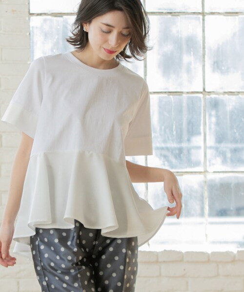 【美品】サカイ　Tシャツ　カットワーク　異素材ドッキング　切替　ペプラム　S セール】【UVカット/接触冷感/Tシャツ】異素材ドッキング