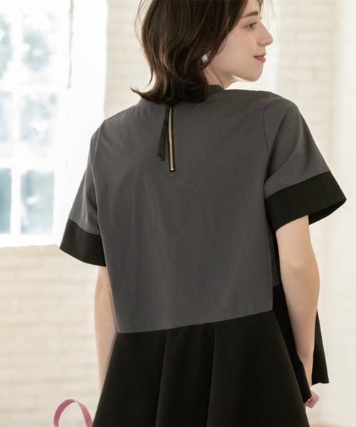 OPAQUE.CLIP(オペークドットクリップ)の「ペプラム切替ドッキングトップス【洗濯機洗い可】(Tシャツ/カットソー・レディース・ブラック/チャコール/ベージュ系4/ホワイト・00)」の9枚目の写真