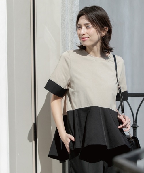 OPAQUE.CLIP(オペークドットクリップ)の「ペプラム切替ドッキングトップス【洗濯機洗い可】(Tシャツ/カットソー・レディース・ブラック/チャコール/ベージュ系4/ホワイト・00)」の13枚目の写真