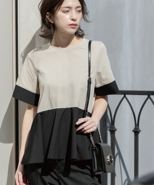 OPAQUE.CLIP(オペークドットクリップ)の「ペプラム切替ドッキングトップス【洗濯機洗い可】(Tシャツ/カットソー・レディース・ブラック/チャコール/ベージュ系4/ホワイト・00)」の14枚目の写真