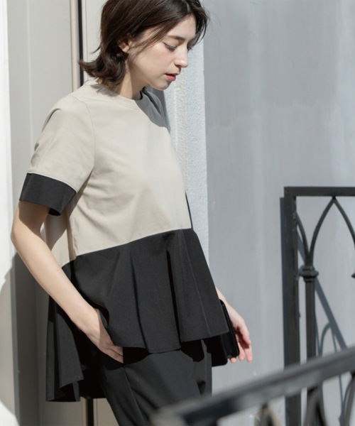 OPAQUE.CLIP(オペークドットクリップ)の「ペプラム切替ドッキングトップス【洗濯機洗い可】(Tシャツ/カットソー・レディース・ブラック/チャコール/ベージュ系4/ホワイト・00)」の15枚目の写真