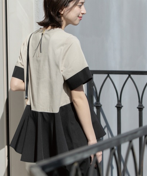 OPAQUE.CLIP(オペークドットクリップ)の「ペプラム切替ドッキングトップス【洗濯機洗い可】(Tシャツ/カットソー・レディース・ブラック/チャコール/ベージュ系4/ホワイト・00)」の16枚目の写真