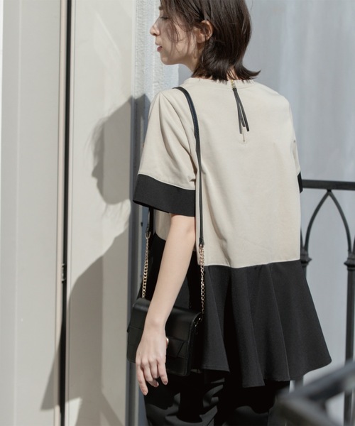 OPAQUE.CLIP(オペークドットクリップ)の「ペプラム切替ドッキングトップス【洗濯機洗い可】(Tシャツ/カットソー・レディース・ブラック/チャコール/ベージュ系4/ホワイト・00)」の18枚目の写真