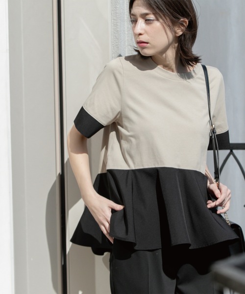 OPAQUE.CLIP(オペークドットクリップ)の「ペプラム切替ドッキングトップス【洗濯機洗い可】(Tシャツ/カットソー・レディース・ブラック/チャコール/ベージュ系4/ホワイト・00)」の19枚目の写真