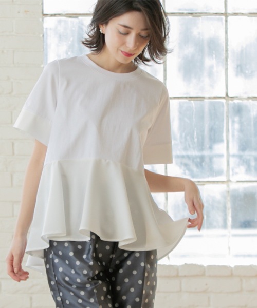 OPAQUE.CLIP(オペークドットクリップ)の「ペプラム切替ドッキングトップス【洗濯機洗い可】(Tシャツ/カットソー・レディース・ブラック/チャコール/ベージュ系4/ホワイト・00)」の20枚目の写真