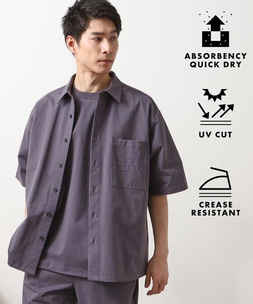 THE SHOP TK （ザ ショップ ティーケー ）の「パーフェクテックツイル5分袖シャツ【セットアップ可/吸水速乾/UVカット/アンチピリング】（シャツ/ブラウス・メンズ・チャコールグレー/ブラック・03/02/04）」の2枚目の写真