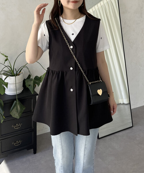 prose verse（プロズヴェール）の「フラワー刺繍Tシャツ（Tシャツ/カットソー・レディース・ブラック/オフホワイト・MEDIUM/LARGE）」の4枚目の写真