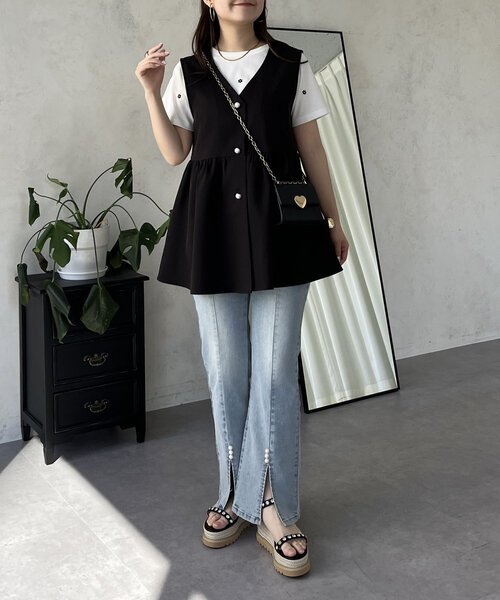 prose verse（プロズヴェール）の「フラワー刺繍Tシャツ（Tシャツ/カットソー・レディース・ブラック/オフホワイト・MEDIUM/LARGE）」の9枚目の写真