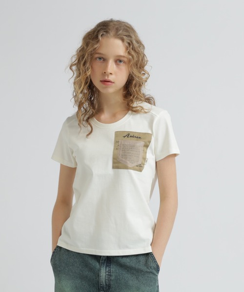 AVIREX(アヴィレックス)の「MILITARY ORGANDY POCKET T-SHIRT/ミリタリーオーガンジーポケットTシャツ(Tシャツ/カットソー・レディース・チャコールグレー/ブルー/オフホワイト・S/M/L)」の2枚目の写真