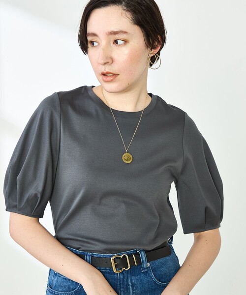 NOLLEY’S（ノーリーズ）の「高機能 LA＋スムース5分袖プルオーバーカットソー（Tシャツ/カットソー・レディース・ホワイト/ブルー/ベージュ/チャコールグレー/ネイビー/ダークブラウン/レッド・36/38）」の3枚目の写真