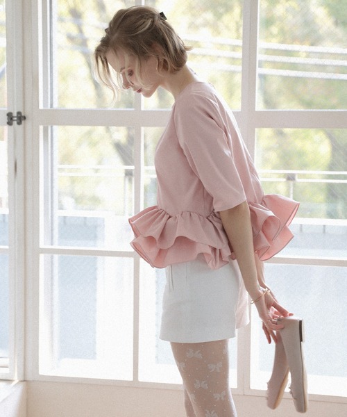 MERAKI（メラキ）の「5分袖裾フリルブラウス（シャツ/ブラウス・レディース・ブラック/ホワイト/ピンク・FREE）」の8枚目の写真