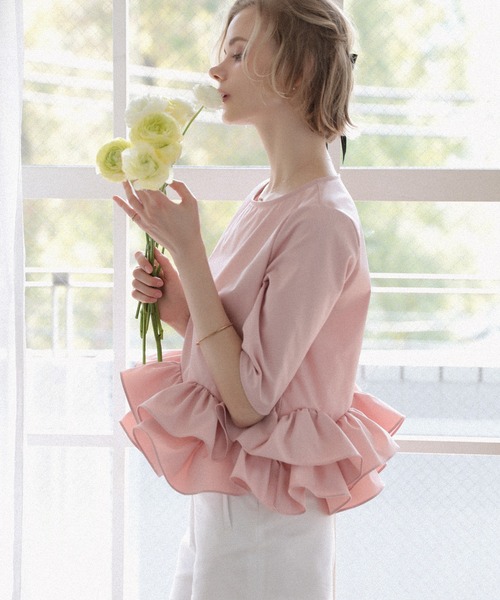 MERAKI（メラキ）の「5分袖裾フリルブラウス（シャツ/ブラウス・レディース・ブラック/ホワイト/ピンク・FREE）」の9枚目の写真