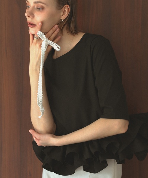 MERAKI（メラキ）の「5分袖裾フリルブラウス（シャツ/ブラウス・レディース・ブラック/ホワイト/ピンク・FREE）」の11枚目の写真