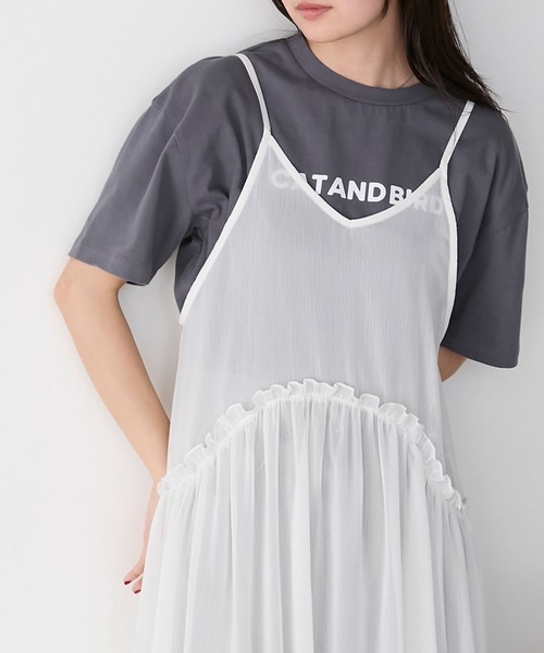 forksy.（フォルクシー）の「【forksy.】フリルメロー切替デザイン シアーキャミワンピース（ワンピース・レディース・ブラック/グレイッシュブルー/オフホワイト・FREE）」の4枚目の写真