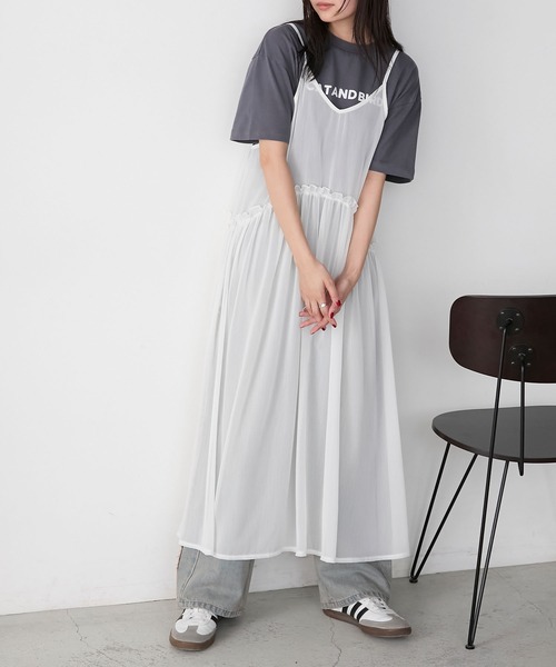 forksy.（フォルクシー）の「【forksy.】フリルメロー切替デザイン シアーキャミワンピース（ワンピース・レディース・ブラック/グレイッシュブルー/オフホワイト・FREE）」の6枚目の写真