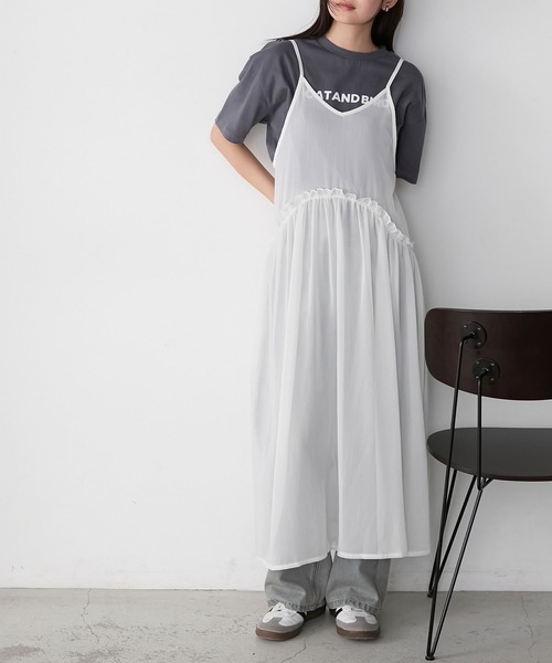 forksy.】フリルメロー切替デザイン シアーキャミワンピース