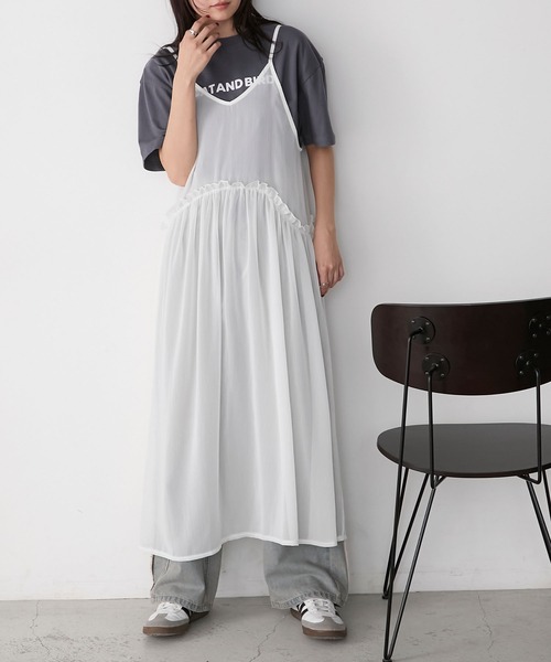 forksy.（フォルクシー）の「【forksy.】フリルメロー切替デザイン シアーキャミワンピース（ワンピース・レディース・ブラック/グレイッシュブルー/オフホワイト・FREE）」の9枚目の写真