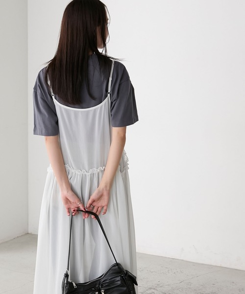 forksy.（フォルクシー）の「【forksy.】フリルメロー切替デザイン シアーキャミワンピース（ワンピース・レディース・ブラック/グレイッシュブルー/オフホワイト・FREE）」の14枚目の写真
