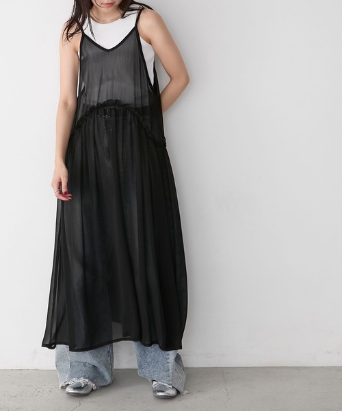 forksy.（フォルクシー）の「【forksy.】フリルメロー切替デザイン シアーキャミワンピース（ワンピース・レディース・ブラック/グレイッシュブルー/オフホワイト・FREE）」の16枚目の写真