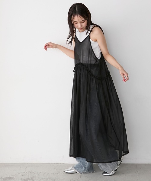 forksy.（フォルクシー）の「【forksy.】フリルメロー切替デザイン シアーキャミワンピース（ワンピース・レディース・ブラック/グレイッシュブルー/オフホワイト・FREE）」の18枚目の写真