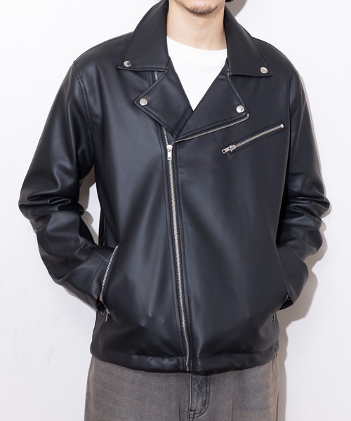 STEWART / ダブルライダースジャケット/48/レザー/BRW セール】【MAGASIN DE MODE Brew】PUレザー ダブルライダース STS