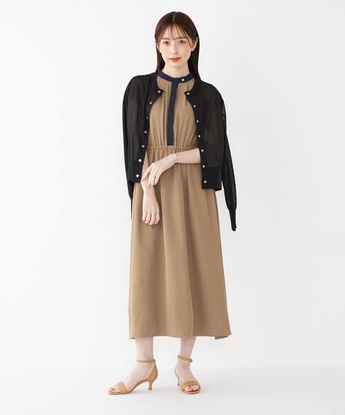 SHIPS Colors（シップス カラーズ）の「SHIPS Colors:〈手洗い可能〉シアー ニット ブルゾン◇（カーディガン/ボレロ・レディース・ベージュ/ブラック・ONE SIZE）」の16枚目の写真