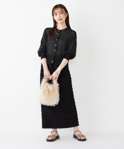 SHIPS Colors（シップス カラーズ）の「SHIPS Colors:〈手洗い可能〉シアー ニット ブルゾン◇（カーディガン/ボレロ・レディース・ベージュ/ブラック・ONE SIZE）」の17枚目の写真
