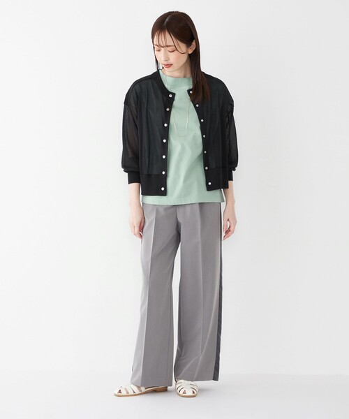 SHIPS Colors（シップス カラーズ）の「SHIPS Colors:〈手洗い可能〉シアー ニット ブルゾン◇（カーディガン/ボレロ・レディース・ベージュ/ブラック・ONE SIZE）」の18枚目の写真