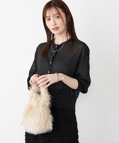 SHIPS Colors（シップス カラーズ）の「SHIPS Colors:〈手洗い可能〉シアー ニット ブルゾン◇（カーディガン/ボレロ・レディース・ベージュ/ブラック・ONE SIZE）」の21枚目の写真