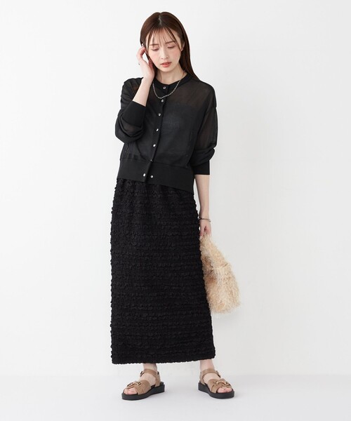 SHIPS Colors（シップス カラーズ）の「SHIPS Colors:〈手洗い可能〉シアー ニット ブルゾン◇（カーディガン/ボレロ・レディース・ベージュ/ブラック・ONE SIZE）」の22枚目の写真