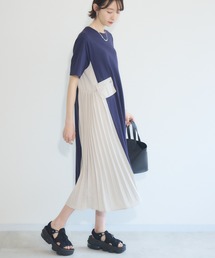 サイドプリーツ異素材ワンピース
