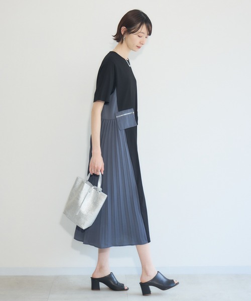 Paradise Picnic（パラダイスピクニック）の「サイドプリーツ異素材ワンピース（ワンピース・レディース・ネイビー/ブラック・FREE）」の8枚目の写真