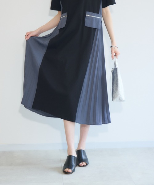 Paradise Picnic（パラダイスピクニック）の「サイドプリーツ異素材ワンピース（ワンピース・レディース・ネイビー/ブラック・FREE）」の10枚目の写真