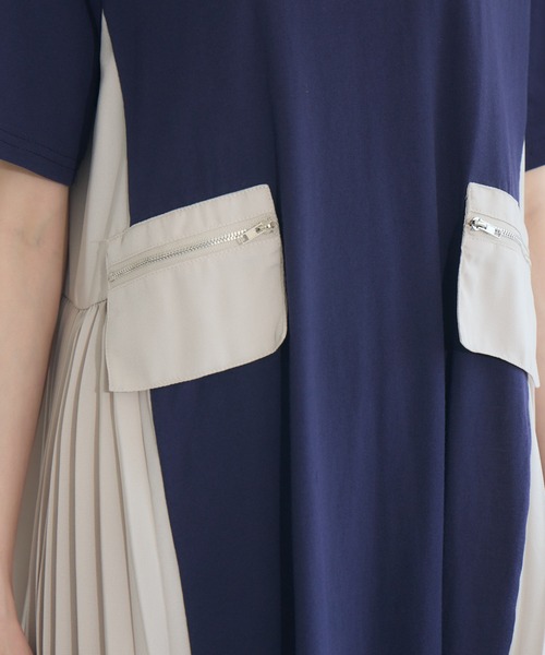 Paradise Picnic（パラダイスピクニック）の「サイドプリーツ異素材ワンピース（ワンピース・レディース・ネイビー/ブラック・FREE）」の20枚目の写真